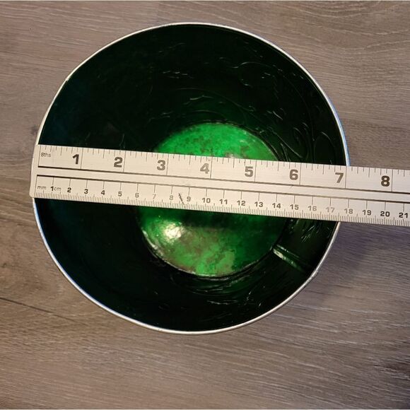 New Set of 2 Distressed Metallic Green and Silver Planters Christmas Holiday - Picture 3 of 6